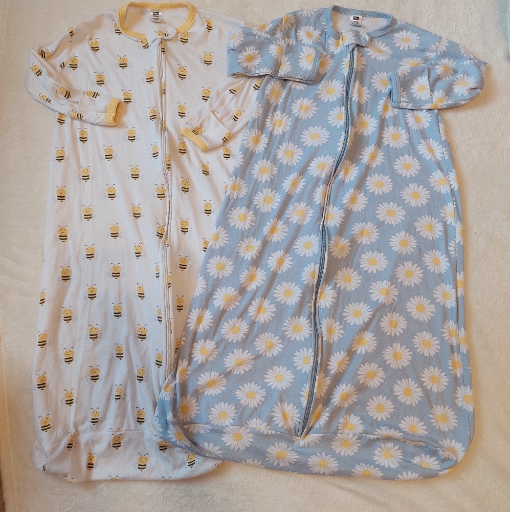 Hudson Baby Blue and White Sleep Sacks with Floral and Bee Designs 18 24 Months